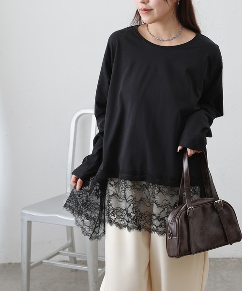 COLONY 2139（コロニートゥーワンスリーナイン）の「裾レースイレヘムTシャツ（Tシャツ/カットソー・レディース・オフホワイト/ブラック・FREE）」の10枚目の写真