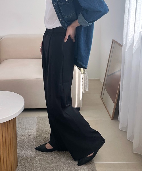 Rejoule(リジュール)の「レースドッキング ハイウエストタックパンツ(スラックス・レディース・グレー/ブラック/アイボリー・S/M/L)」の9枚目の写真
