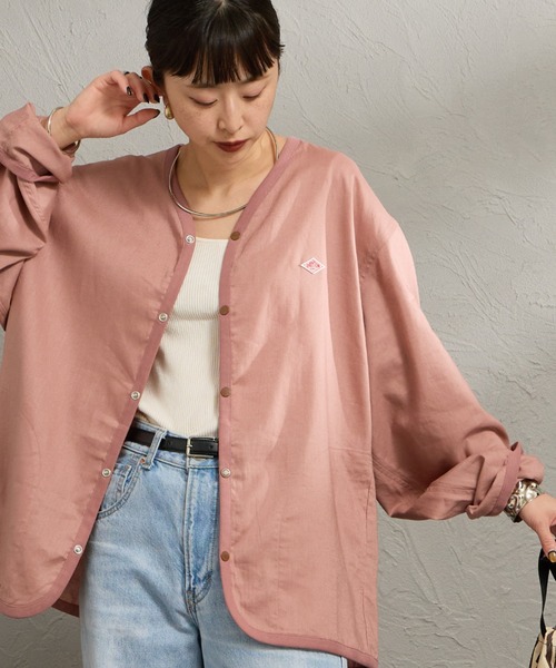 DANTON（ダントン）の「[DANTON/ダントン] Vネック リネンシャツカーディガン（シャツ/ブラウス・レディース・グレイッシュベージュ/ブラック/ピンク・40/42）」の3枚目の写真