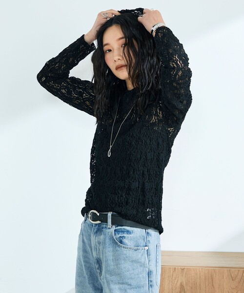 fredy emue（フレディエミュ）の「コットンレースフーディ（Tシャツ/カットソー・レディース・ブラック/オフホワイト・38）」の2枚目の写真