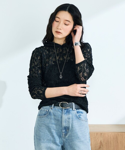 fredy emue（フレディエミュ）の「コットンレースフーディ（Tシャツ/カットソー・レディース・ブラック/オフホワイト・38）」の8枚目の写真