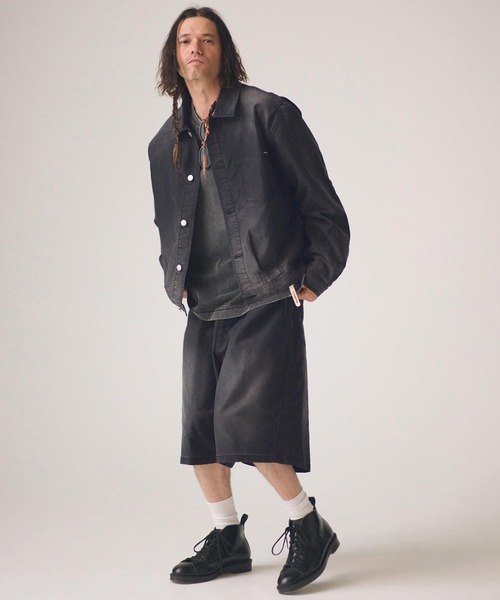 ADAM PATEK(アダムパテック)の「mp14756-blasted light moleskin wide shorts ショートパンツ(AP2618014)(その他パンツ・メンズ・ブルー/ブラック・2/1)」の5枚目の写真