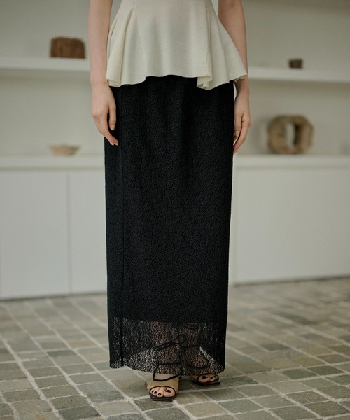 LAULEN(ローレン)の「lace narrow long skirt /レースナローロングスカート(スカート・レディース・ブラウン/ブラック・FREE)」の1枚目の写真