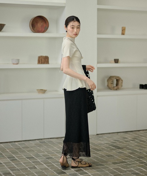 LAULEN(ローレン)の「lace narrow long skirt /レースナローロングスカート(スカート・レディース・ブラウン/ブラック・FREE)」の5枚目の写真