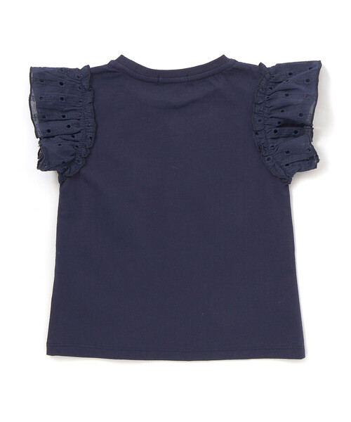 BeBe Petits Pois Vert(ベベプチポワヴェール)の「袖異素材リボン刺しゅうTシャツ(Tシャツ/カットソー・キッズ・ピンク/ネイビー/ホワイト・110cm/120cm/130cm/140cm/150cm)」の12枚目の写真