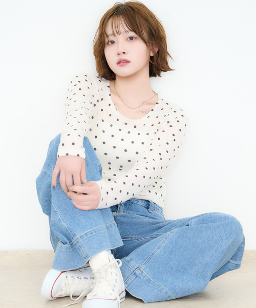 DAESE TOKYO(デセトウキョウ)の「『DAESE TOKYO/デセトウキョウ』シアードットカットソー(Tシャツ/カットソー・レディース・ブラック系1/ホワイト系1・FREE)」の1枚目の写真