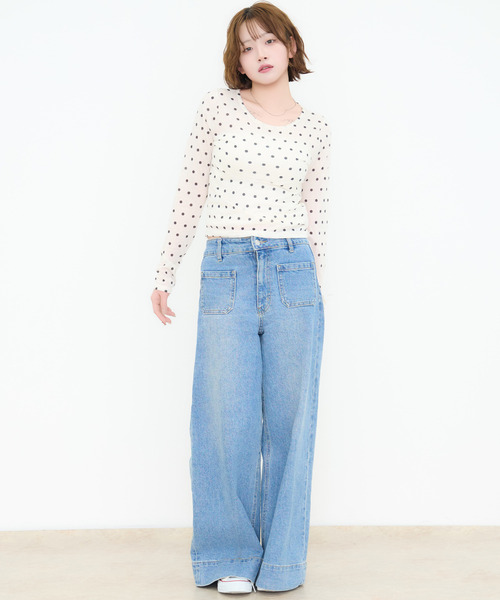 DAESE TOKYO(デセトウキョウ)の「『DAESE TOKYO/デセトウキョウ』シアードットカットソー(Tシャツ/カットソー・レディース・ブラック系1/ホワイト系1・FREE)」の6枚目の写真