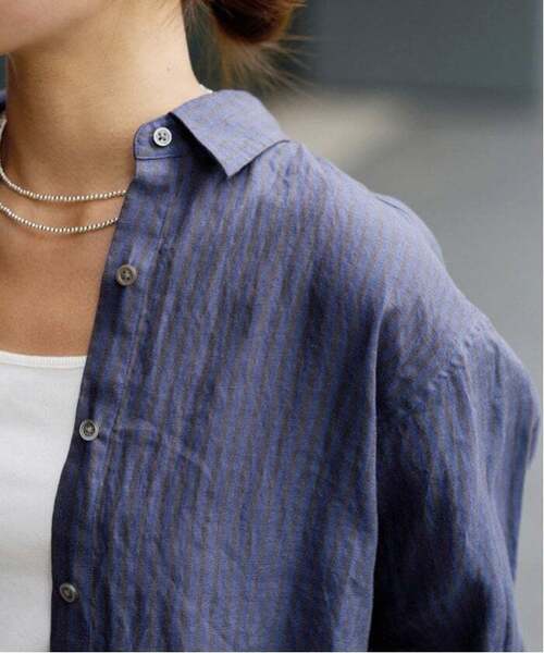 FRAMeWORK（フレームワーク）の「≪新色 / 追加≫フレンチリネンレギュラーシャツ2（シャツ/ブラウス・レディース・グリーン/ブルー/ダークブルー・FREE）」の3枚目の写真