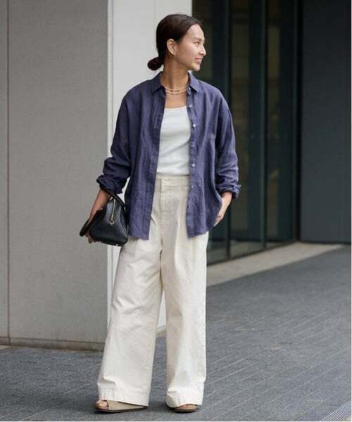 FRAMeWORK（フレームワーク）の「≪新色 / 追加≫フレンチリネンレギュラーシャツ2（シャツ/ブラウス・レディース・グリーン/ブルー/ダークブルー・FREE）」の7枚目の写真