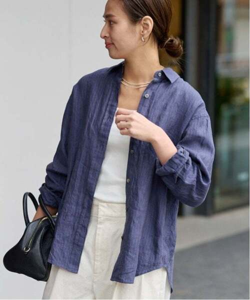 FRAMeWORK（フレームワーク）の「≪新色 / 追加≫フレンチリネンレギュラーシャツ2（シャツ/ブラウス・レディース・グリーン/ブルー/ダークブルー・FREE）」の8枚目の写真