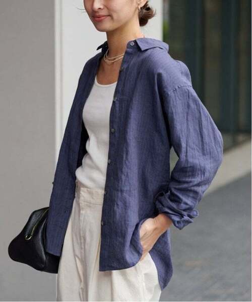 FRAMeWORK（フレームワーク）の「≪新色 / 追加≫フレンチリネンレギュラーシャツ2（シャツ/ブラウス・レディース・グリーン/ブルー/ダークブルー・FREE）」の9枚目の写真