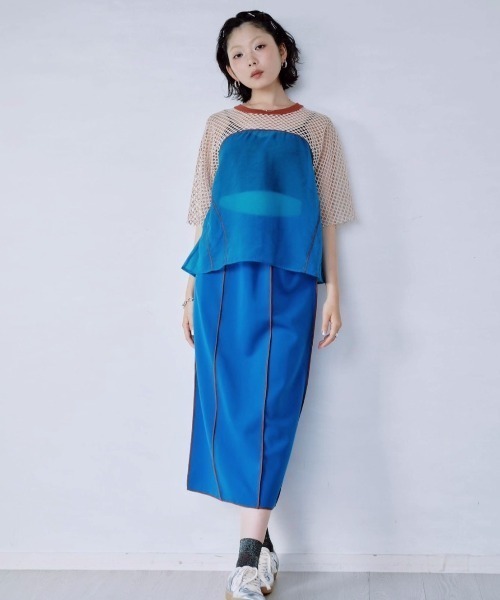 Paradise Picnic(パラダイスピクニック)の「HCAE カラーブロックシアーメッシュトップ(Tシャツ/カットソー・レディース・ブラウン/グリーン/ベージュ・FREE)」の18枚目の写真