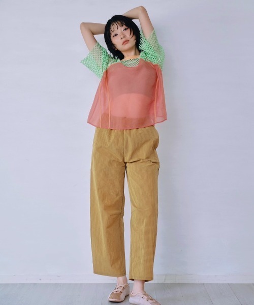 Paradise Picnic(パラダイスピクニック)の「HCAE カラーブロックシアーメッシュトップ(Tシャツ/カットソー・レディース・ブラウン/グリーン/ベージュ・FREE)」の4枚目の写真