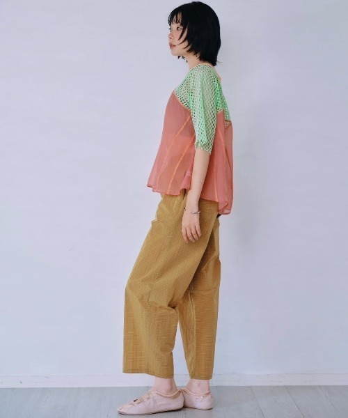 Paradise Picnic(パラダイスピクニック)の「HCAE カラーブロックシアーメッシュトップ(Tシャツ/カットソー・レディース・ブラウン/グリーン/ベージュ・FREE)」の5枚目の写真