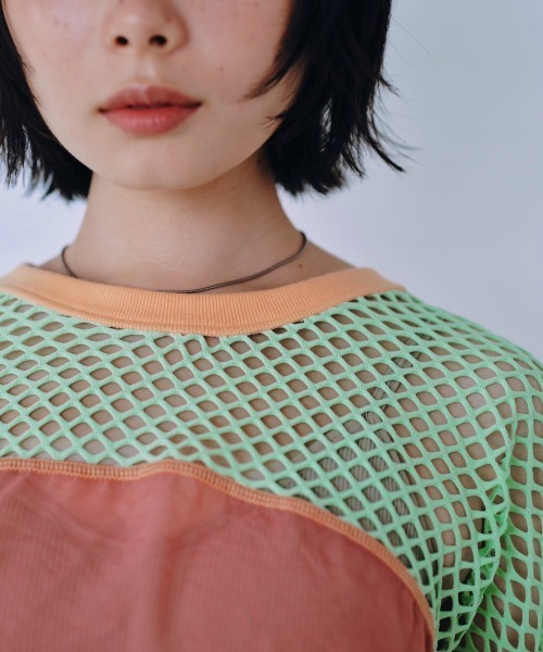 Paradise Picnic(パラダイスピクニック)の「HCAE カラーブロックシアーメッシュトップ(Tシャツ/カットソー・レディース・ブラウン/グリーン/ベージュ・FREE)」の8枚目の写真
