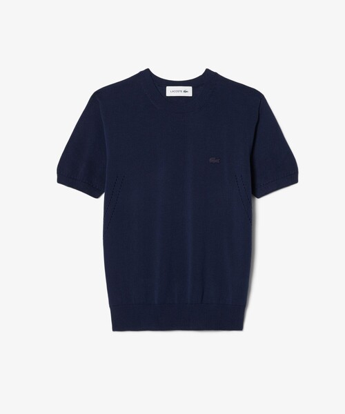 LACOSTE(ラコステ)の「透かし編み シームレス3Dニット半袖セーター(ニット/セーター・レディース・ネイビー/イエロー・40/38/36/34)」の8枚目の写真