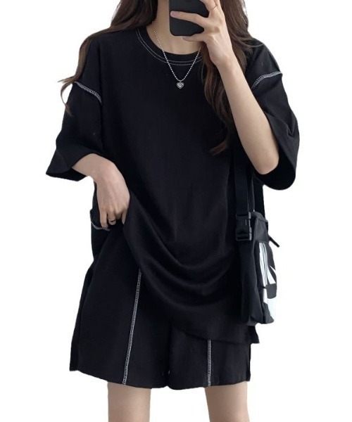 boemy（ボエミー）の「【セットアップ】ステッチデザインカットソー（セットアップ・レディース・ブラック・M/L/XL）」の5枚目の写真