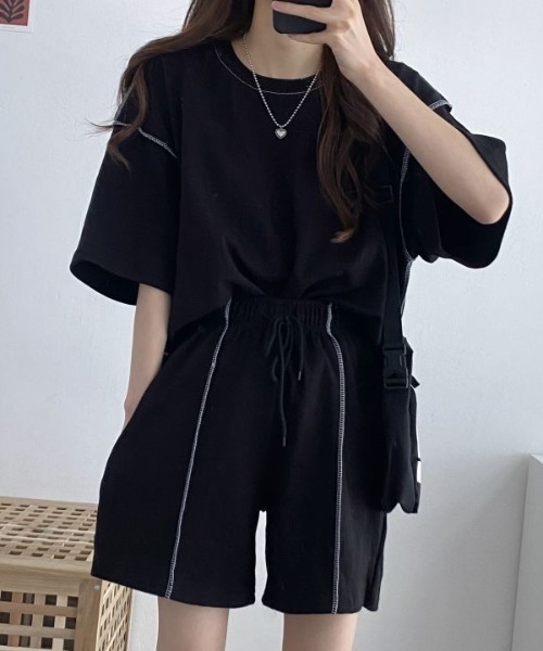 boemy（ボエミー）の「【セットアップ】ステッチデザインカットソー（セットアップ・レディース・ブラック・M/L/XL）」の8枚目の写真