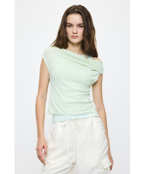 MOUSSY（マウジー）の「LAYERED OFF SHOULDER トップス（Tシャツ/カットソー・レディース・ミント/アイボリー/ブラック/杢グレー・FREE）」の14枚目の写真
