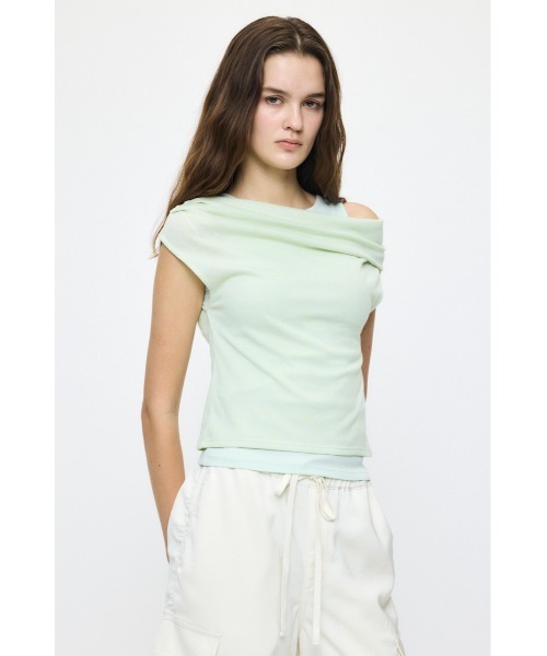 MOUSSY（マウジー）の「LAYERED OFF SHOULDER トップス（Tシャツ/カットソー・レディース・ミント/アイボリー/ブラック/杢グレー・FREE）」の19枚目の写真