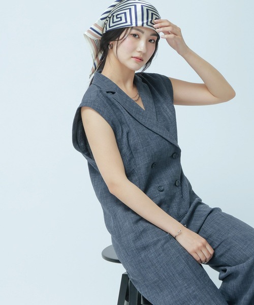 GLOBAL WORK(グローバルワーク)の「リネンライクオールインワン/661479(つなぎ/オールインワン・レディース・ライトベージュ/サックスブルー・MEDIUM/LARGE)」の1枚目の写真