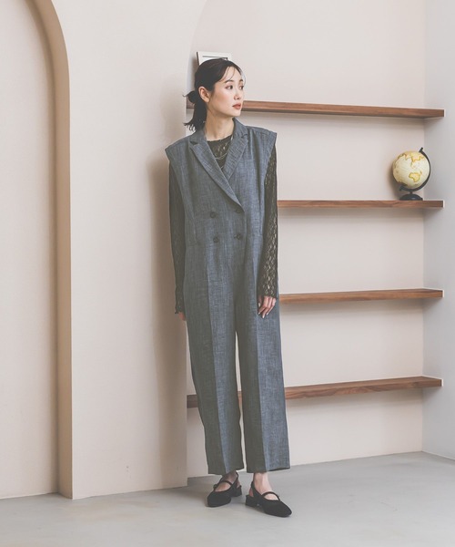 GLOBAL WORK(グローバルワーク)の「リネンライクオールインワン/661479(つなぎ/オールインワン・レディース・ライトベージュ/サックスブルー・MEDIUM/LARGE)」の7枚目の写真