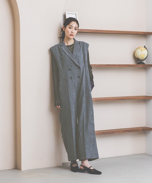 GLOBAL WORK(グローバルワーク)の「リネンライクオールインワン/661479(つなぎ/オールインワン・レディース・ライトベージュ/サックスブルー・MEDIUM/LARGE)」の8枚目の写真