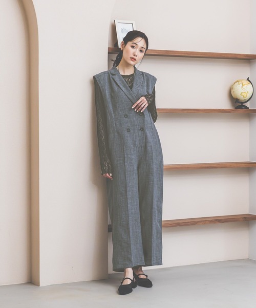 GLOBAL WORK(グローバルワーク)の「リネンライクオールインワン/661479(つなぎ/オールインワン・レディース・ライトベージュ/サックスブルー・MEDIUM/LARGE)」の9枚目の写真