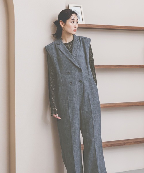 GLOBAL WORK(グローバルワーク)の「リネンライクオールインワン/661479(つなぎ/オールインワン・レディース・ライトベージュ/サックスブルー・MEDIUM/LARGE)」の10枚目の写真