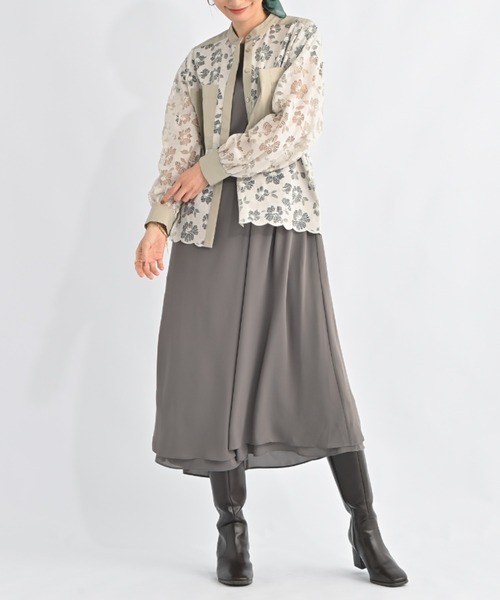 aunt lily(アントリリー)の「華やかラッセルレース スタンドネックシャツ|レースシャツ レースブラウス スタンドカラー 比翼仕立て 羽織り コットン混 きれいめ 大人カジュアル(シャツ/ブラウス・レディース・ブラック/グレー/ブルー・S/M/L/LL/3L)」の13枚目の写真