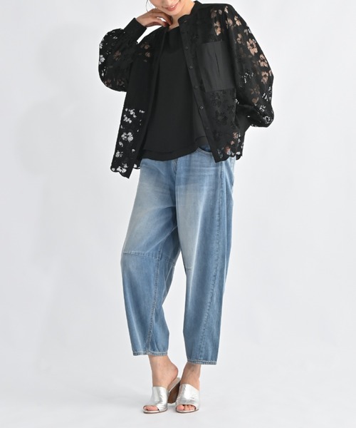 aunt lily(アントリリー)の「華やかラッセルレース スタンドネックシャツ|レースシャツ レースブラウス スタンドカラー 比翼仕立て 羽織り コットン混 きれいめ 大人カジュアル(シャツ/ブラウス・レディース・ブラック/グレー/ブルー・S/M/L/LL/3L)」の17枚目の写真