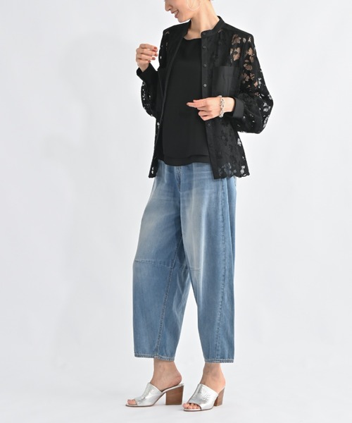 aunt lily(アントリリー)の「華やかラッセルレース スタンドネックシャツ|レースシャツ レースブラウス スタンドカラー 比翼仕立て 羽織り コットン混 きれいめ 大人カジュアル(シャツ/ブラウス・レディース・ブラック/グレー/ブルー・S/M/L/LL/3L)」の18枚目の写真