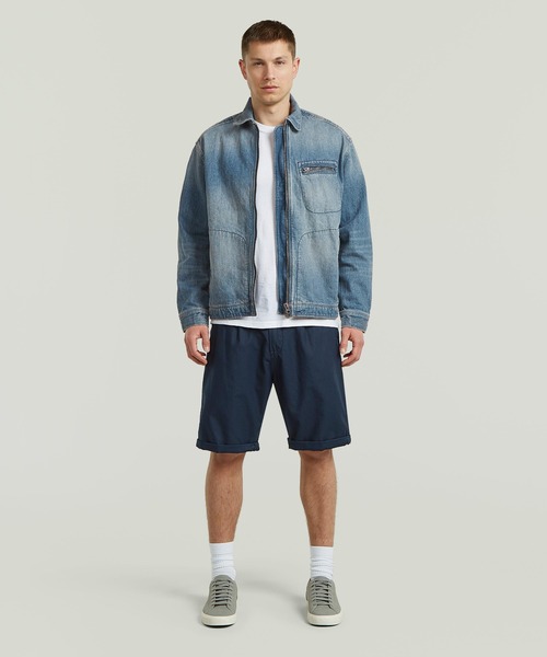 G-STAR(ジースター)の「Pleated Chino Shorts/フロントプリーツデザインコットンリネンチノショートパンツ(その他パンツ・メンズ・ダークブルー・28inch/30inch/32inch/34inch)」の4枚目の写真