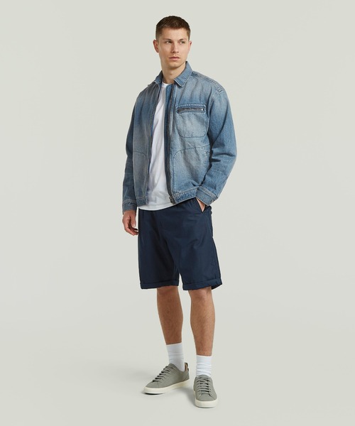 G-STAR(ジースター)の「Pleated Chino Shorts/フロントプリーツデザインコットンリネンチノショートパンツ(その他パンツ・メンズ・ダークブルー・28inch/30inch/32inch/34inch)」の5枚目の写真