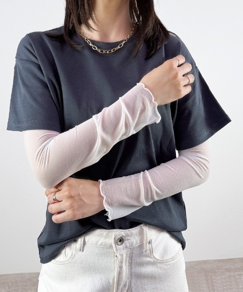 ACEANDREA EMBOSS JQ アームカバー付ニットアップ セール】【“焼かない×おしゃれ”を叶えるシアー素材】日焼け対策シアー