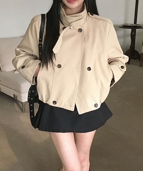 Emilie(エミリー)の「ハイネックベルトショートトレンチ(トレンチコート・レディース・アイボリー/ベージュ・FREE)」の15枚目の写真