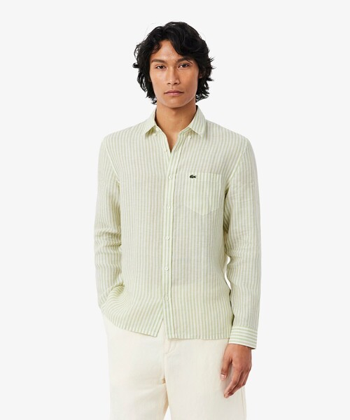 LACOSTE(ラコステ)の「リネンストライプシャツ(シャツ/ブラウス・メンズ・ライトブルー/ライトグリーン・41/40/39/38)」の1枚目の写真