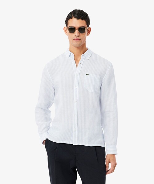 LACOSTE(ラコステ)の「リネンストライプシャツ(シャツ/ブラウス・メンズ・ライトブルー/ライトグリーン・41/40/39/38)」の2枚目の写真