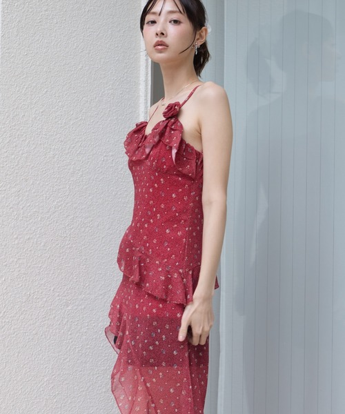 krahe(クレーエ)の「立体フラワーモチーフ シアーフリルチュニック / キャミドレス(ワンピース・レディース・ブルー/アイボリー/レッド・FREE)」の1枚目の写真