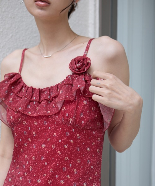 krahe(クレーエ)の「立体フラワーモチーフ シアーフリルチュニック / キャミドレス(ワンピース・レディース・ブルー/アイボリー/レッド・FREE)」の21枚目の写真
