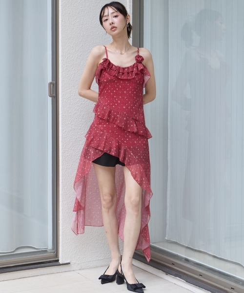 krahe(クレーエ)の「立体フラワーモチーフ シアーフリルチュニック / キャミドレス(ワンピース・レディース・ブルー/アイボリー/レッド・FREE)」の8枚目の写真