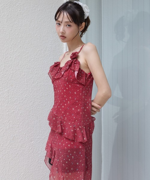 krahe(クレーエ)の「立体フラワーモチーフ シアーフリルチュニック / キャミドレス(ワンピース・レディース・ブルー/アイボリー/レッド・FREE)」の16枚目の写真