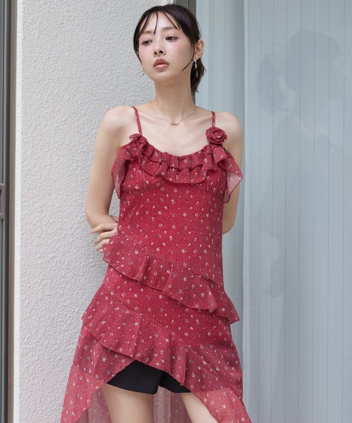 krahe(クレーエ)の「立体フラワーモチーフ シアーフリルチュニック / キャミドレス(ワンピース・レディース・ブルー/アイボリー/レッド・FREE)」の13枚目の写真