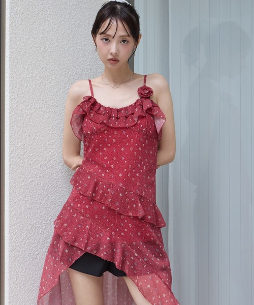 krahe(クレーエ)の「立体フラワーモチーフ シアーフリルチュニック / キャミドレス(ワンピース・レディース・ブルー/アイボリー/レッド・FREE)」の19枚目の写真