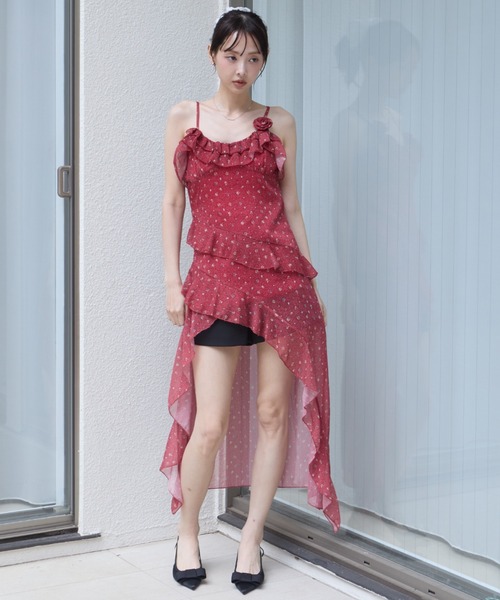 krahe(クレーエ)の「立体フラワーモチーフ シアーフリルチュニック / キャミドレス(ワンピース・レディース・ブルー/アイボリー/レッド・FREE)」の9枚目の写真