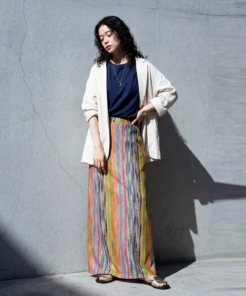antiqua(アンティカ)の「ストライプ柄 フレア ロングスカート(スカート・レディース・その他・ONESIZE)」の12枚目の写真