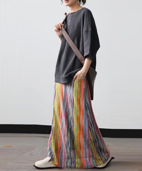 antiqua(アンティカ)の「ストライプ柄 フレア ロングスカート(スカート・レディース・その他・ONESIZE)」の4枚目の写真