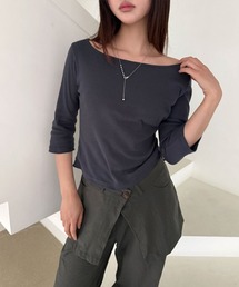 7分袖 コットン ボートネック 長袖 Tシャツ