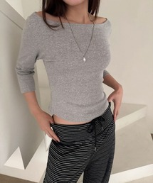 ７分袖 コットン ボートネック 長袖 Tシャツ