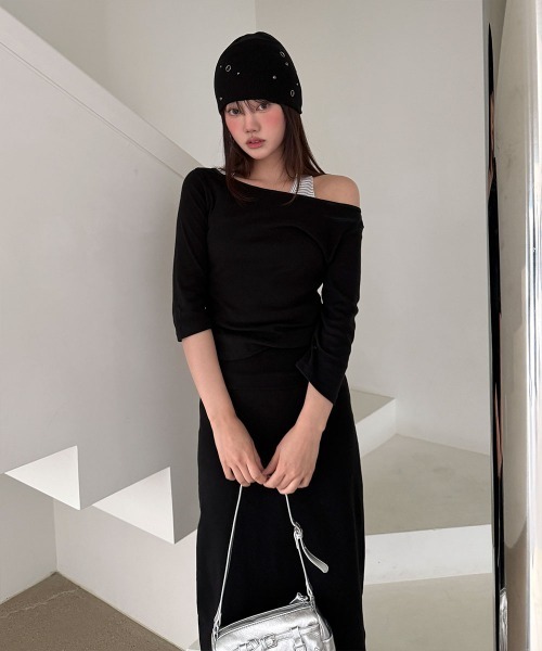 4INT.(フォイント)の「7分袖 コットン ボートネック 長袖 Tシャツ(Tシャツ/カットソー・レディース・ホワイト/グレー/ネイビー/ブラック・FREE)」の13枚目の写真